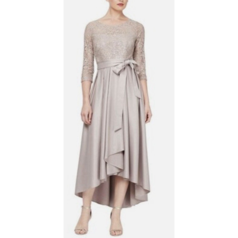 ALEX EVENINGS Sequined-Bodice High-Low Gown Buff Size 6 $189